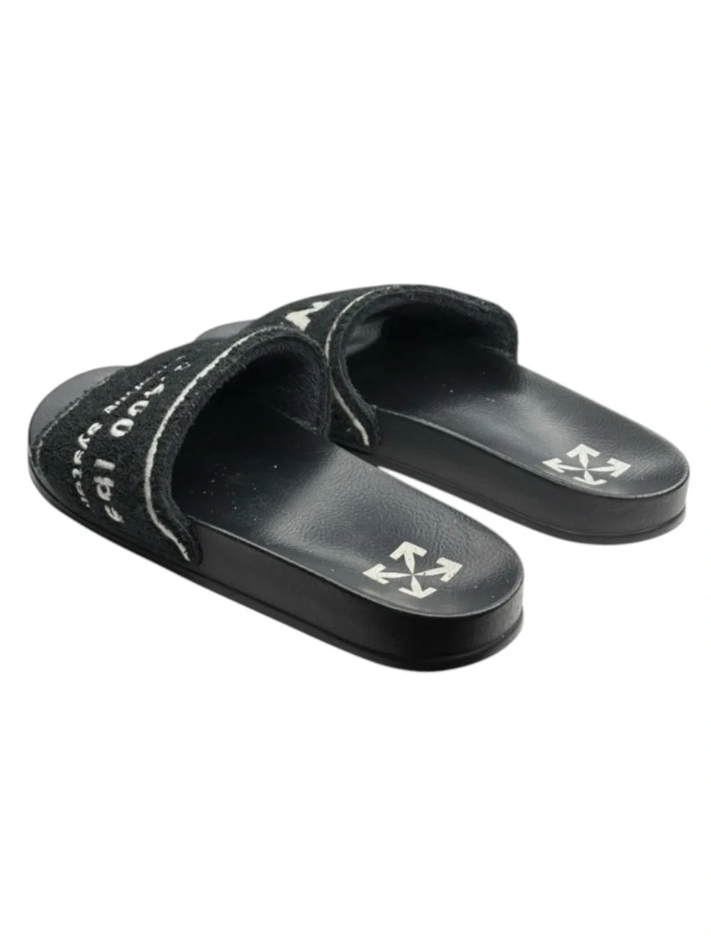 Off-White ➜ Logo Embroidered Terry Slides ➜ Black ➜ 44  10.5D 11D Virgil Abloh